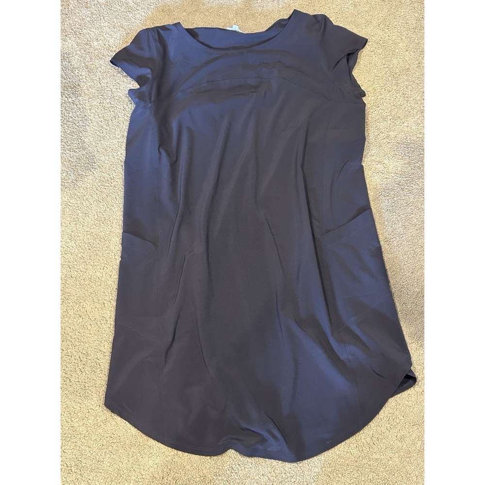T by Talbots Shift Dress Womens L Navy Blue Short Sleeve Pockets JO5375 10/19